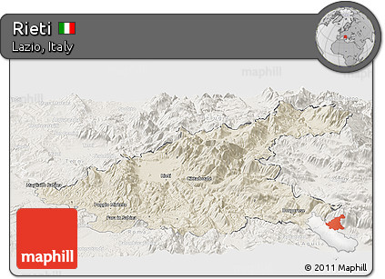 Shaded Relief Panoramic Map of Rieti, lighten