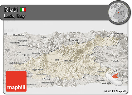 Shaded Relief Panoramic Map of Rieti, semi-desaturated