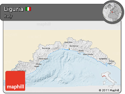 Classic Style 3D Map of Liguria, single color outside