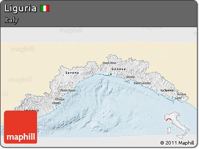 Classic Style 3D Map of Liguria, single color outside