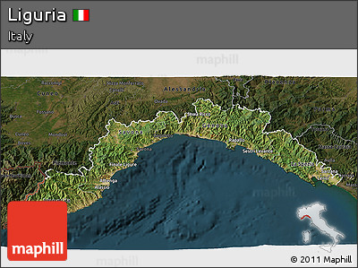 Satellite 3D Map of Liguria, darken