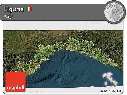Satellite 3D Map of Liguria, darken