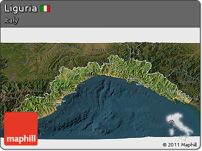 Satellite 3D Map of Liguria, darken