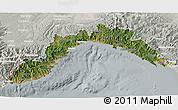 Satellite 3D Map of Liguria, lighten, semi-desaturated