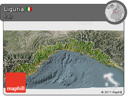 Satellite 3D Map of Liguria, semi-desaturated