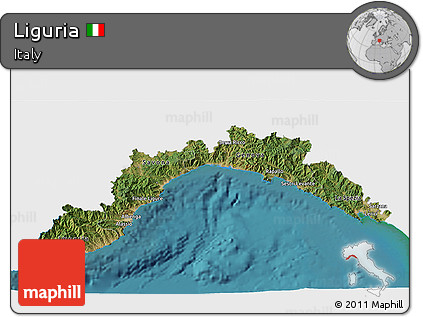 Satellite 3D Map of Liguria, single color outside