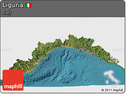 Satellite 3D Map of Liguria, single color outside