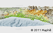 Physical Panoramic Map of Genova, semi-desaturated