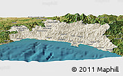 Shaded Relief Panoramic Map of Genova, satellite outside