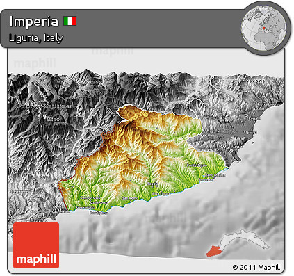 Physical 3D Map of Imperia, desaturated