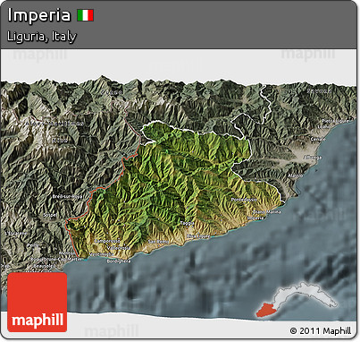 Satellite 3D Map of Imperia, semi-desaturated