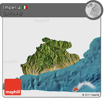 Satellite 3D Map of Imperia, single color outside