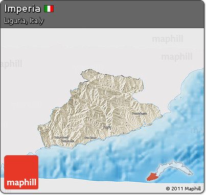 Shaded Relief 3D Map of Imperia, single color outside