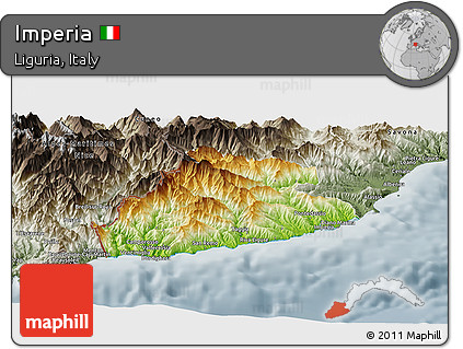 Physical Panoramic Map of Imperia, semi-desaturated