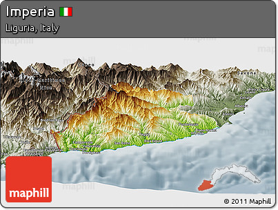 Physical Panoramic Map of Imperia, semi-desaturated
