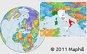 Flag Location Map of Italy, political outside
