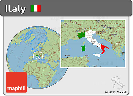 Flag Location Map of Italy, savanna style outside