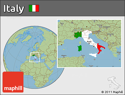 Flag Location Map of Italy, savanna style outside