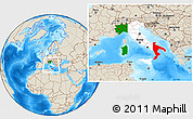 Flag Location Map of Italy, shaded relief outside