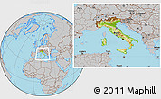 Physical Location Map of Italy, gray outside