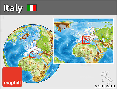 Physical Location Map of Italy, highlighted continent, within the entire continent