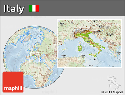 Physical Location Map of Italy, lighten