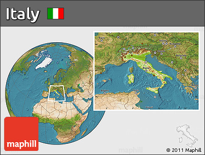 Physical Location Map of Italy, satellite outside