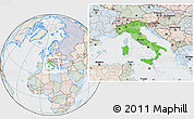 Political Location Map of Italy, lighten, semi-desaturated