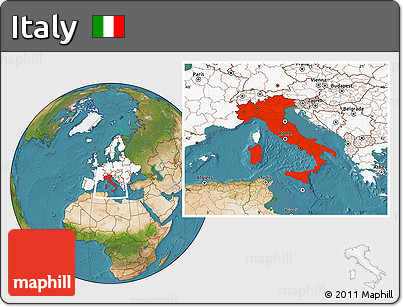 Satellite Location Map of Italy, highlighted continent
