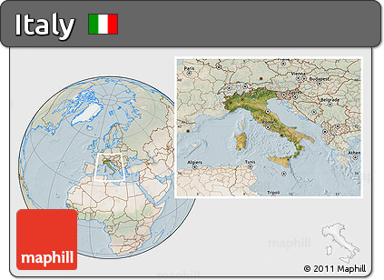 Satellite Location Map of Italy, lighten