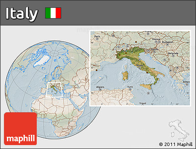 Satellite Location Map of Italy, lighten