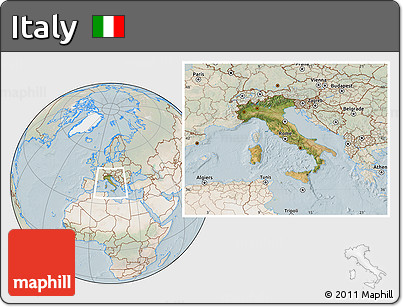 Satellite Location Map of Italy, lighten