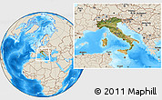 Satellite Location Map of Italy, shaded relief outside