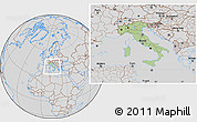 Savanna Style Location Map of Italy, lighten, desaturated