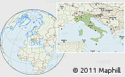 Savanna Style Location Map of Italy, lighten