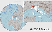 Gray Location Map of Pavia, highlighted country, within the entire country, hill shading