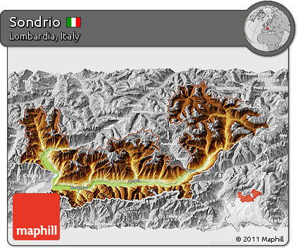 Physical 3D Map of Sondrio, lighten, desaturated