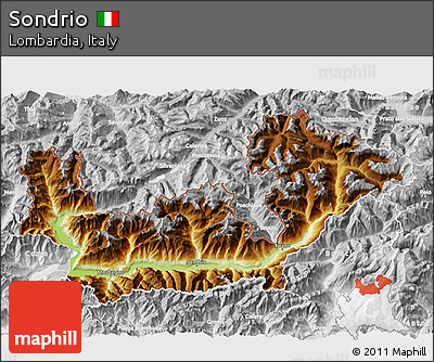 Physical 3D Map of Sondrio, lighten, desaturated