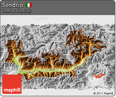Physical 3D Map of Sondrio, lighten, desaturated