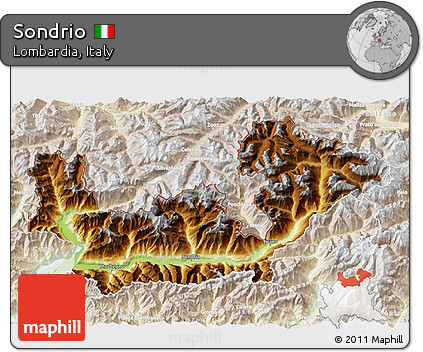 Physical 3D Map of Sondrio, lighten