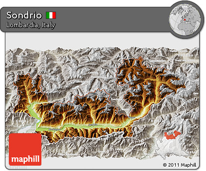 Physical 3D Map of Sondrio, lighten, semi-desaturated