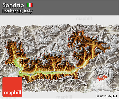 Physical 3D Map of Sondrio, lighten, semi-desaturated