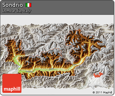 Physical 3D Map of Sondrio, lighten, semi-desaturated