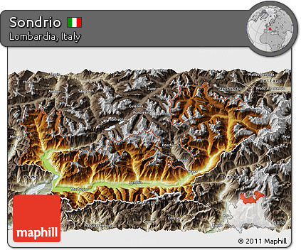 Physical 3D Map of Sondrio, semi-desaturated