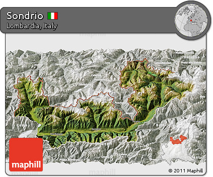 Satellite 3D Map of Sondrio, lighten, semi-desaturated