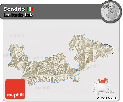 Shaded Relief 3D Map of Sondrio, single color outside