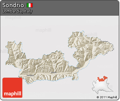 Shaded Relief 3D Map of Sondrio, single color outside