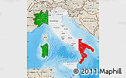 Flag Map of Italy, shaded relief outside, flag centered