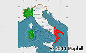 Flag Map of Italy, single color outside, satellite sea, flag centered