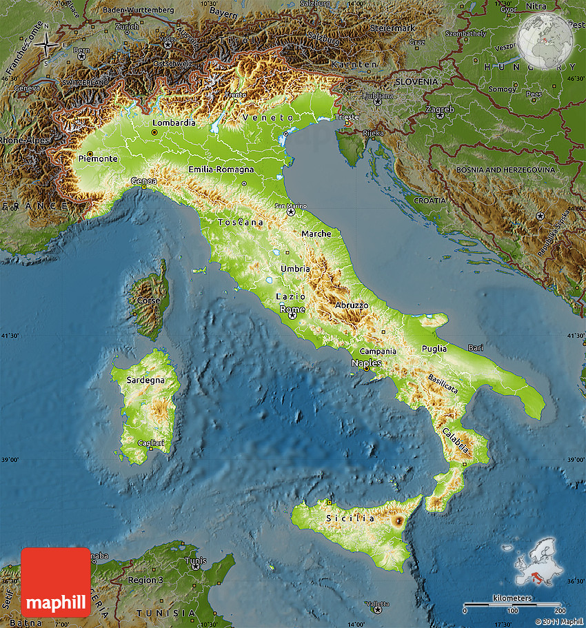 physical map of italy mountains